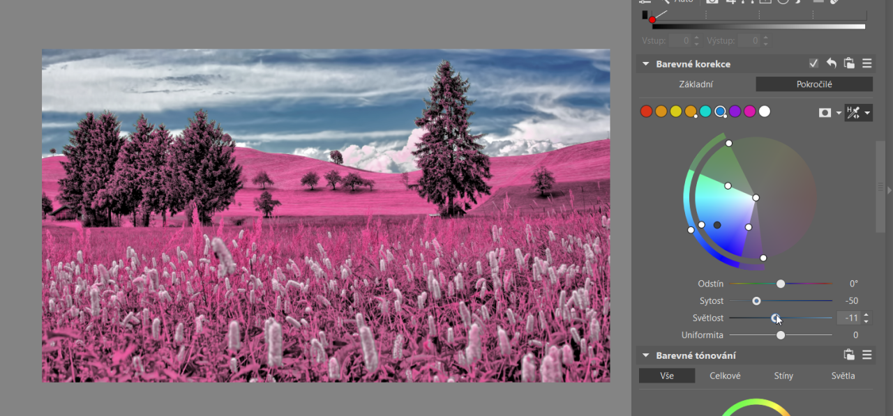 Infračervená fotografie, světlost a sytost