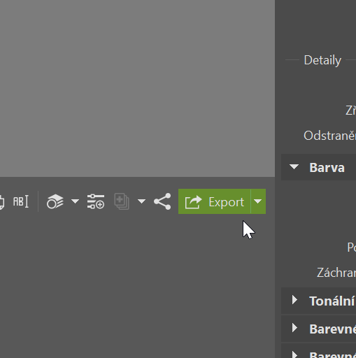Export, Tlačítko v navigační a nástrojové liště