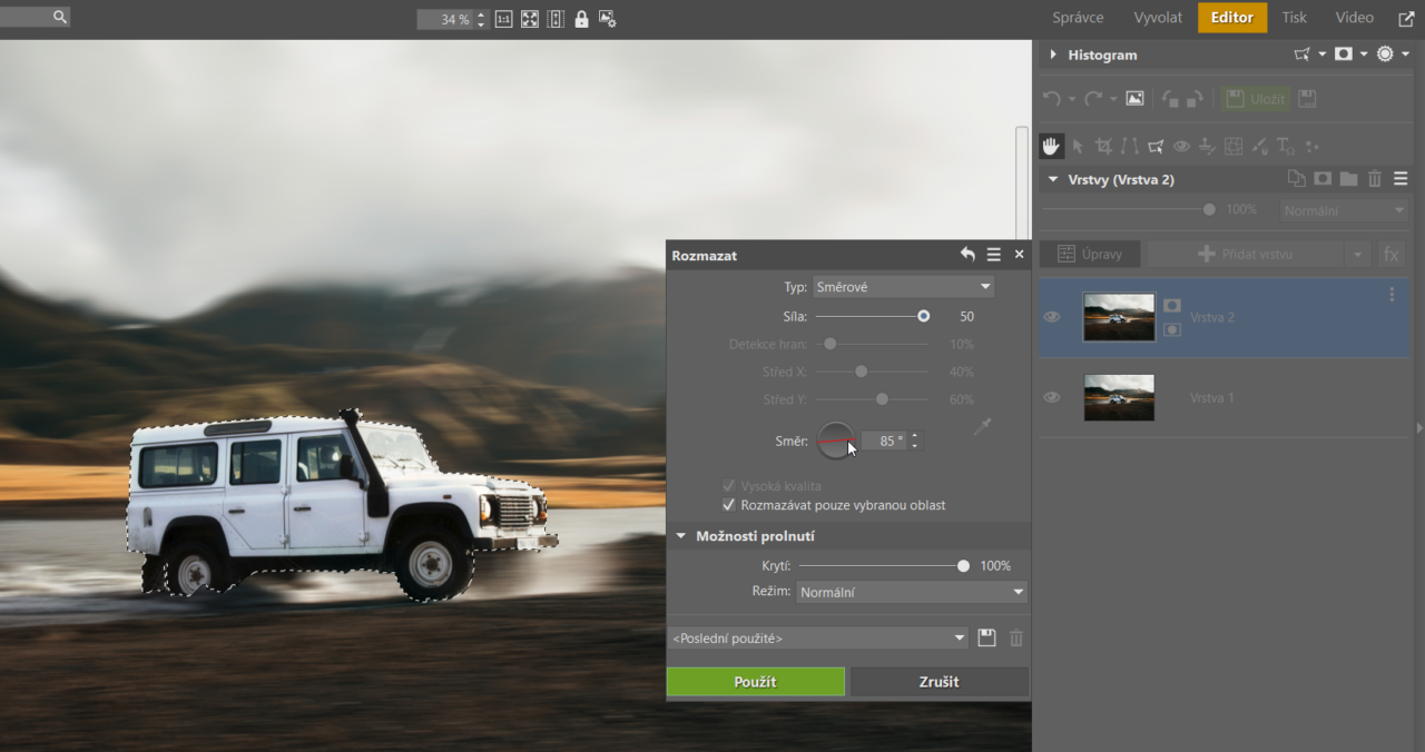 Digitální panning, rozmazat