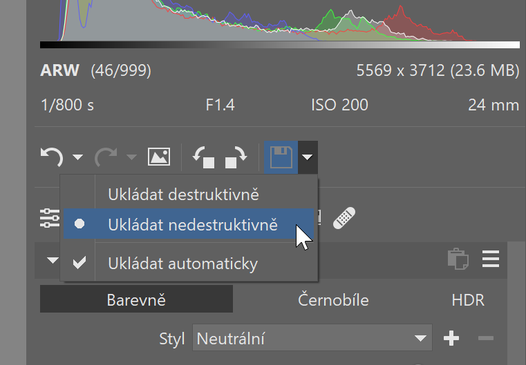 Nedestruktivní úpravy – ukládat destruktivně
