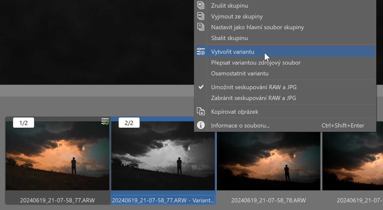 Nedestruktivní úpravy – virtuální kopie fotek (varianty)