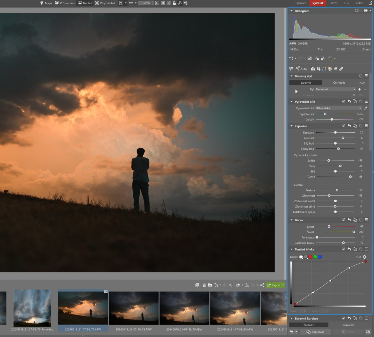 Nedestruktivní úpravy – panel úprav Vyvolat